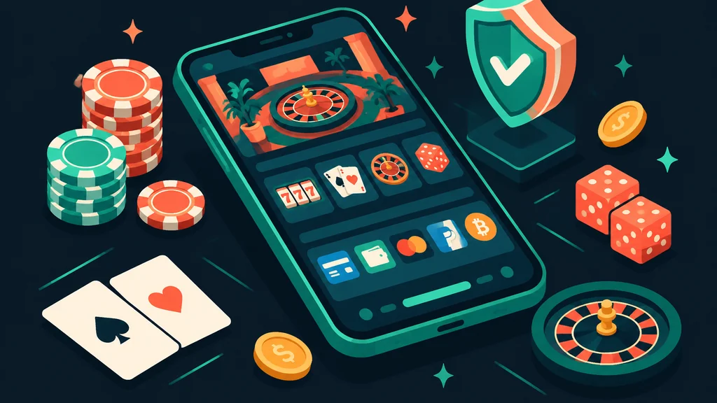 Isometric scene of mobile casino lobby and payment icons