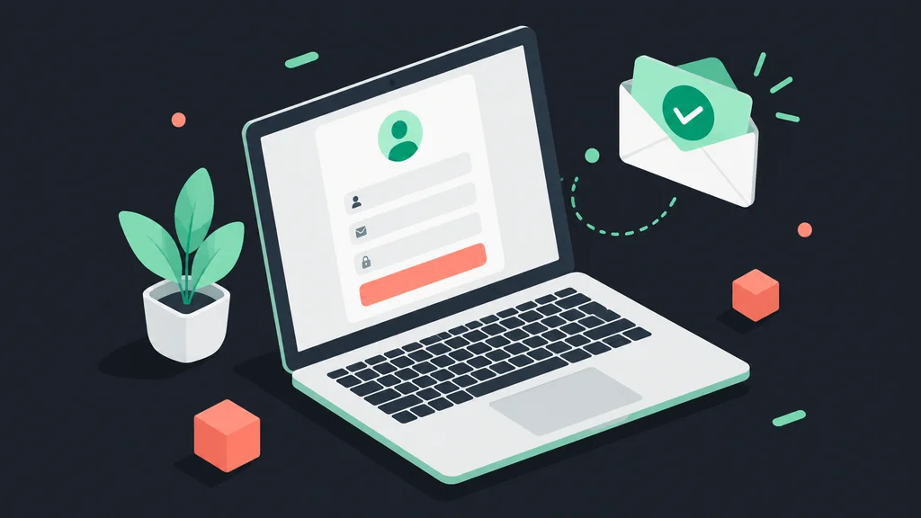 Laptop with signup form and email envelope