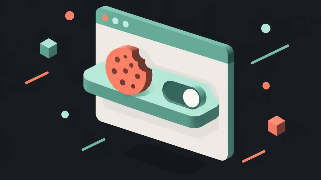 Isometric browser window with cookie file and toggle switch