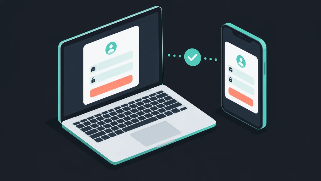 Isometric scene of laptop and phone login