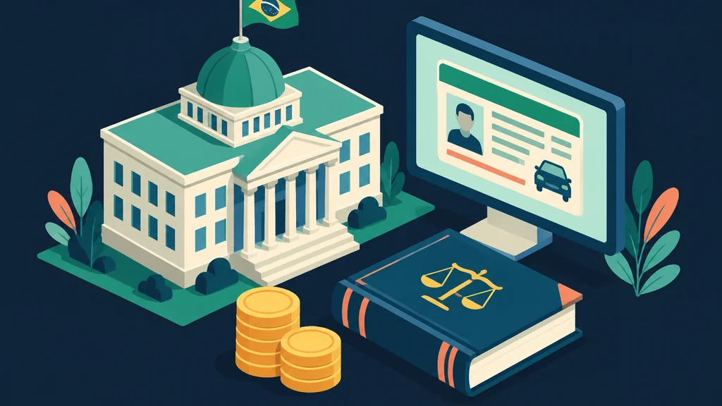 Government building with flag, document screen and stacked coins