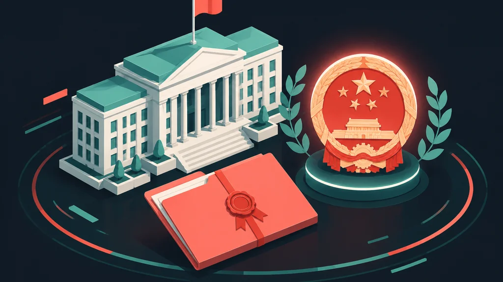 Government building, official seal, and sealed regulatory document folder