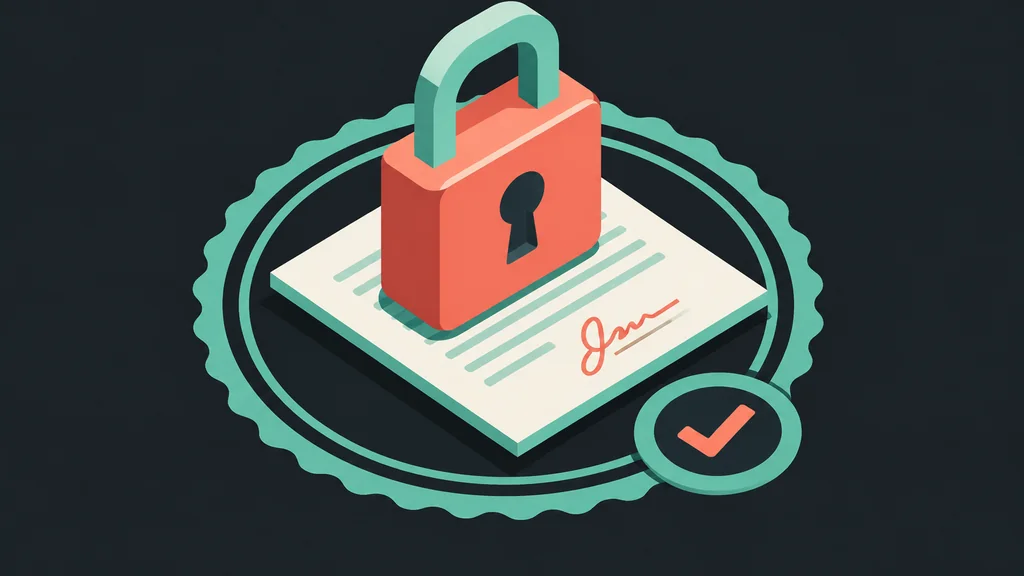 Padlock on signed document with approval stamp